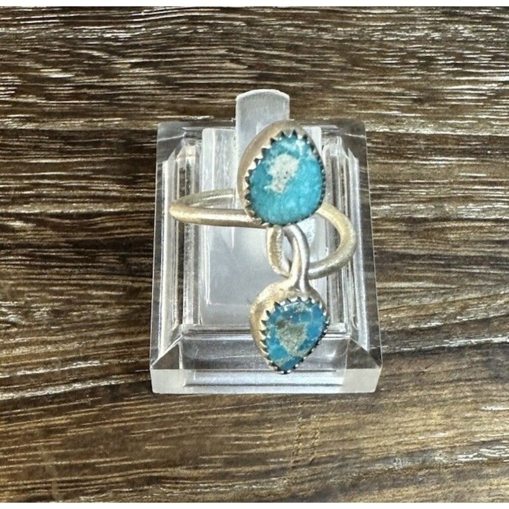 Southwest Sterling Silver White Water Turquoise Crossover Ring 7.5